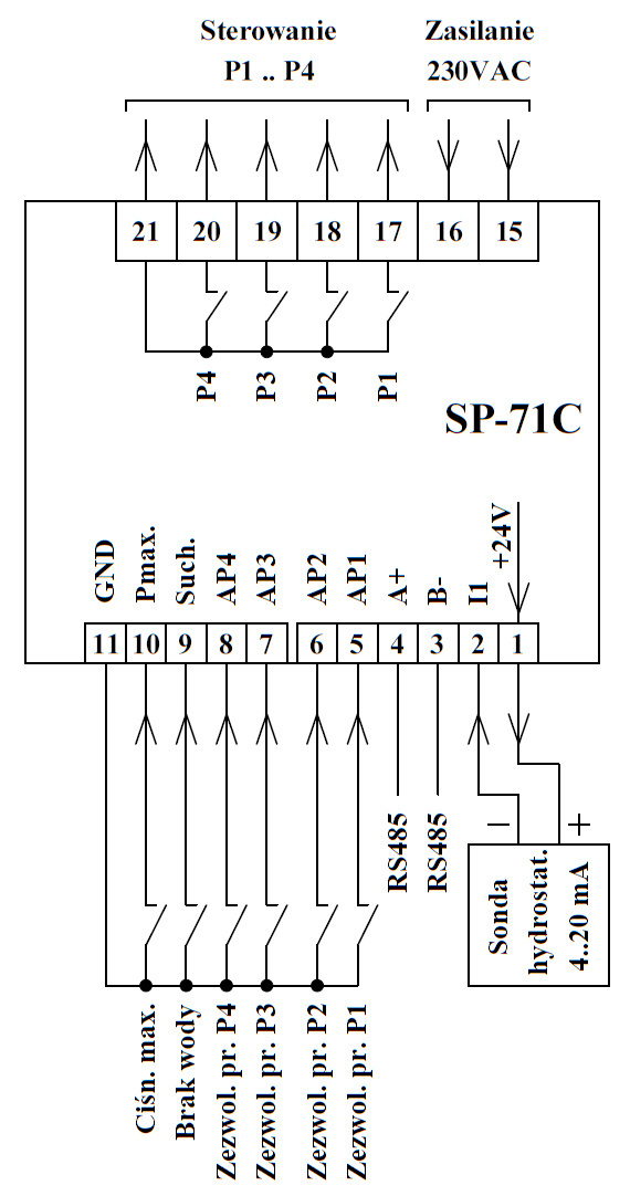 Schemat podłączenia sterownika SP-71C
